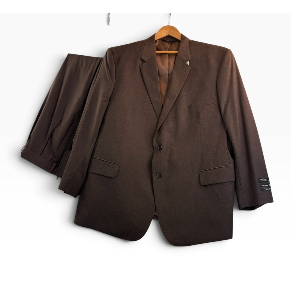 Jos A Bank Suit 52R 48W Brown Signature Collection 100% Wool Pleated Pants NEW